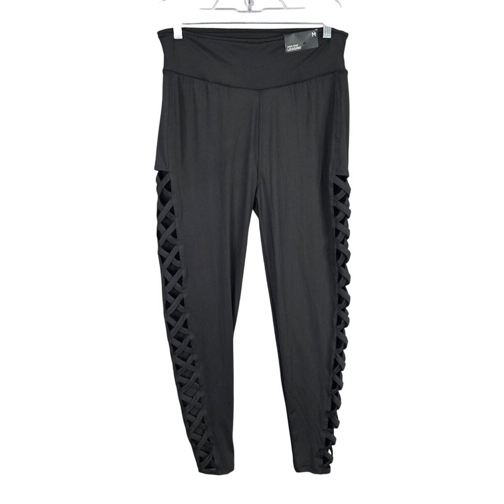 Womens Rue21 Activewear Black High Rise Legging With Side Lattice Detail Size M